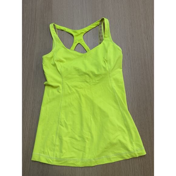 Lululemon Optimal Tank Size 6 Neon Greenish Yellow Built In Bra 1337 - Picture 3 of 9